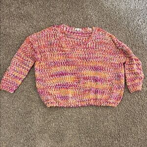 On The Road Pink and Orange V-Neck Sweater